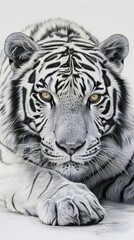White tiger resting, close-up view. Wildlife and conservation concept