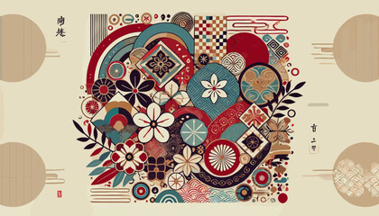Naklejka premium The concept of the image of a uniquely Japanese pattern. Vector illustration.