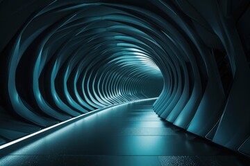 Futuristic Tunnel with glowing blue light, abstract background,  concept of technology, future, sci-fi, and innovation