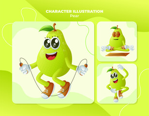 Cute pear characters exercising