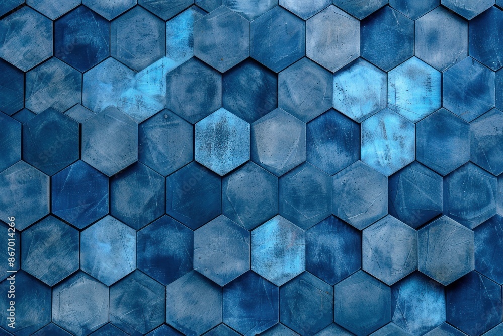 Poster seamless surface covered with blue hexagon tiles creating a modern and stylish pattern