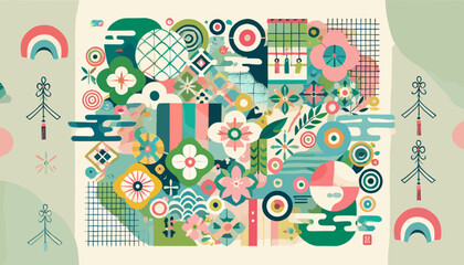 The concept of the image of a uniquely Japanese pattern.
Vector illustration.