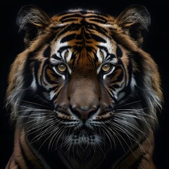 Fototapeta premium Angry tiger,Sumatran tiger (Panthera tigris sumatrae) beautiful animal and his portrait. 