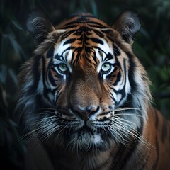 Fototapeta premium Angry tiger,Sumatran tiger (Panthera tigris sumatrae) beautiful animal and his portrait. 
