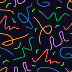 Cute line art pattern. Fun colorful line doodle seamless pattern