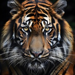 Angry tiger,Sumatran tiger (Panthera tigris sumatrae) beautiful animal and his portrait. 