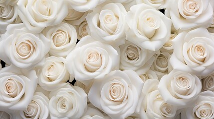 Rose flowers beauty texture. A close-up view of numerous white roses in full bloom, showcasing their delicate petals and natural beauty. Full screen filled.