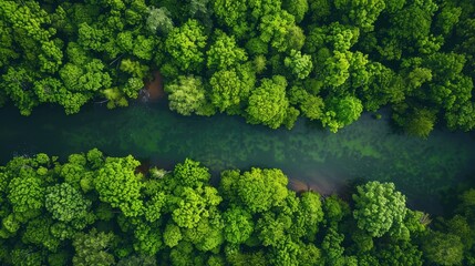 Naklejka premium Woods covering the green banks of a river