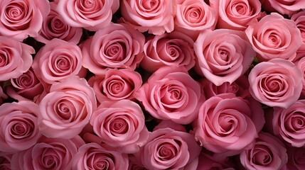 Rose flowers pattern background. A close-up view of numerous pink roses in full bloom, showcasing their delicate petals and vibrant color. Full screen filled.