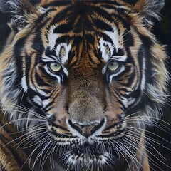 Naklejka premium Angry tiger,Sumatran tiger (Panthera tigris sumatrae) beautiful animal and his portrait. 