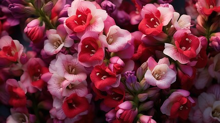 Snapdragon flowers beauty texture. A close-up of a vibrant bouquet of pink and red gladiolus flowers in full bloom, showcasing their delicate petals and intricate details. Full screen filled.