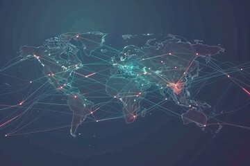 A simple, minimalist world map with highlighted routes, perfect for travel agencies and global booking services. Generative AI