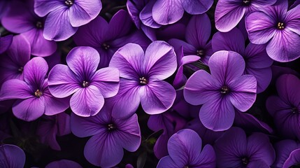 Violet flowers beauty texture. A close-up of vibrant purple flowers in full bloom, showcasing their delicate petals and intricate details. Full screen filled.