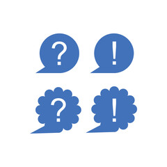 Question mark and exclamation mark icon. Flat design style eps 10. set of bubble chat of questions collection. Design element icon Question mark in flat style in blue