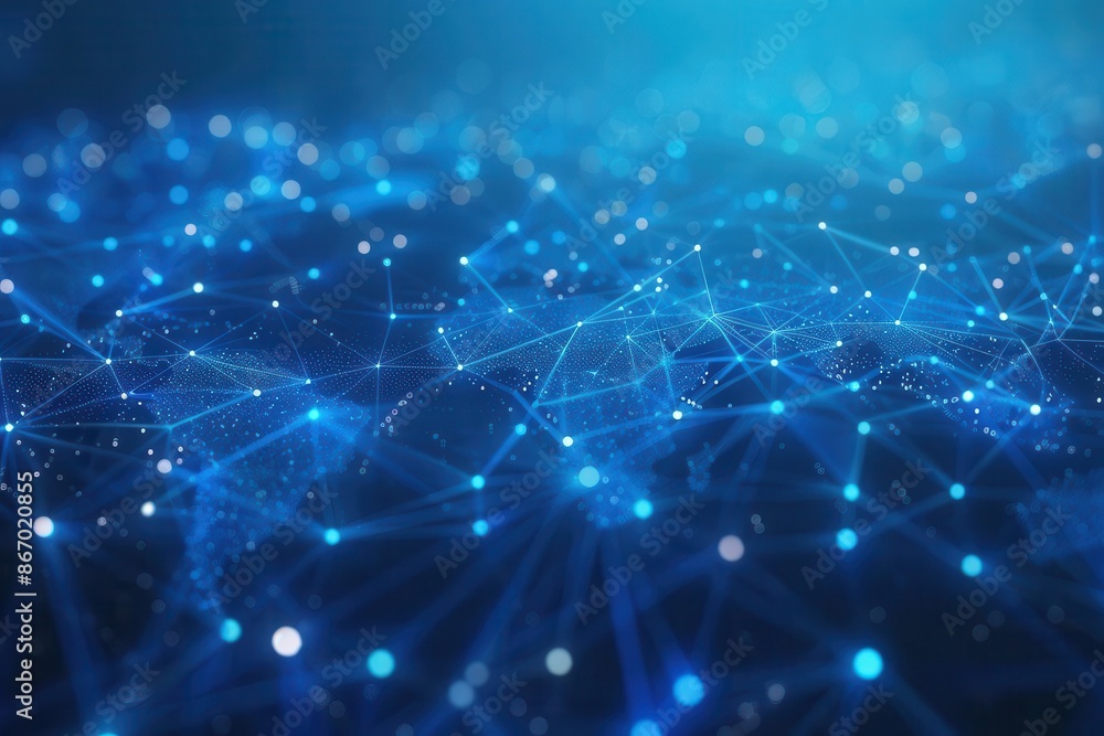 Aufkleber abstract global network visualization interconnected nodes forming world map vibrant blue background
