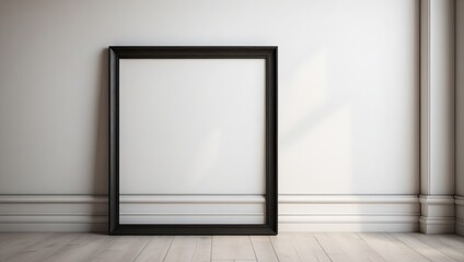 Blank black picture mock up frame on wall interior.
