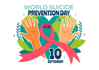 World Suicide Prevention Day Vector Illustration on September 10 with a Hanging Rope and Hands to Prevent Suicides in a Flat Cartoon Background