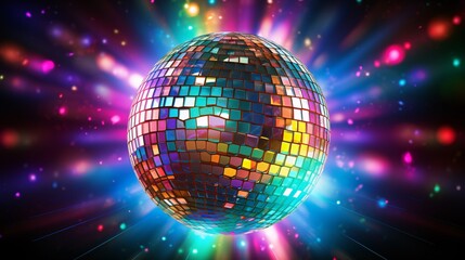 Fototapeta premium Radiant disco ball with beams of light creating a dynamic atmosphere.
