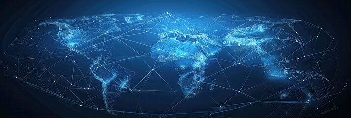 A minimalist world map design with highlighted routes, creating a symbolic representation of global travel and exploration. Generative AI