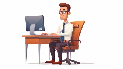 A male looking computer wearing office fashion style cartoon illustration