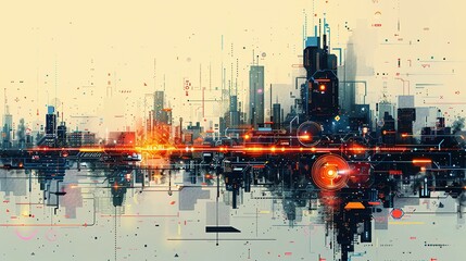 Obraz premium Neon Technopolis: AI-Rendered Graphic Design