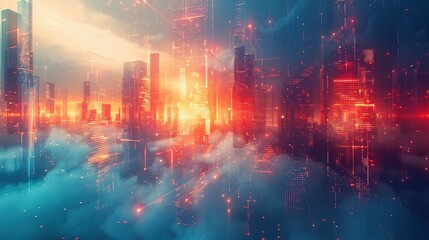 Obraz premium Blue Beige Brilliance: AI Artistic Tech Scene