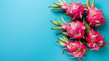 Pink pitahaya or dragon fruit on blue background