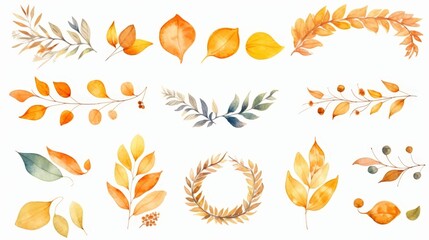 Watercolor Autumn Leaves and Branches