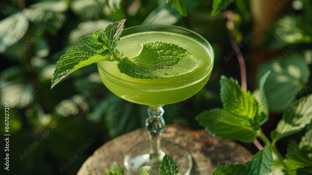 Poster a vibrant green tail made with foraged nettle and mint combined with gin and a squeeze of lime for a