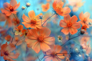 Fototapeta premium Beautiful orange cosmos flowers are blooming in a summer garden