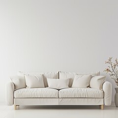 white sofa in front of empty wall