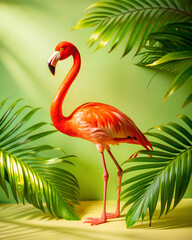 Fototapeta premium Flamingo surrounded by ferns