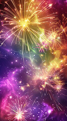 Fototapeta premium images of numerous fireworks floating in a clear, colorful sky 