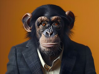Intelligent Chimpanzee in Business Suit Portraying Strategic Mindset