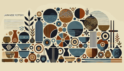 Concept of the image of Japanese pottery. Vector illustration.