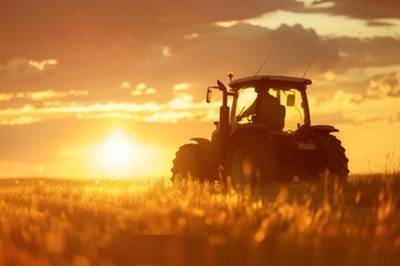 Fototapeta premium Silhouette of a Tractor Against a Sunset