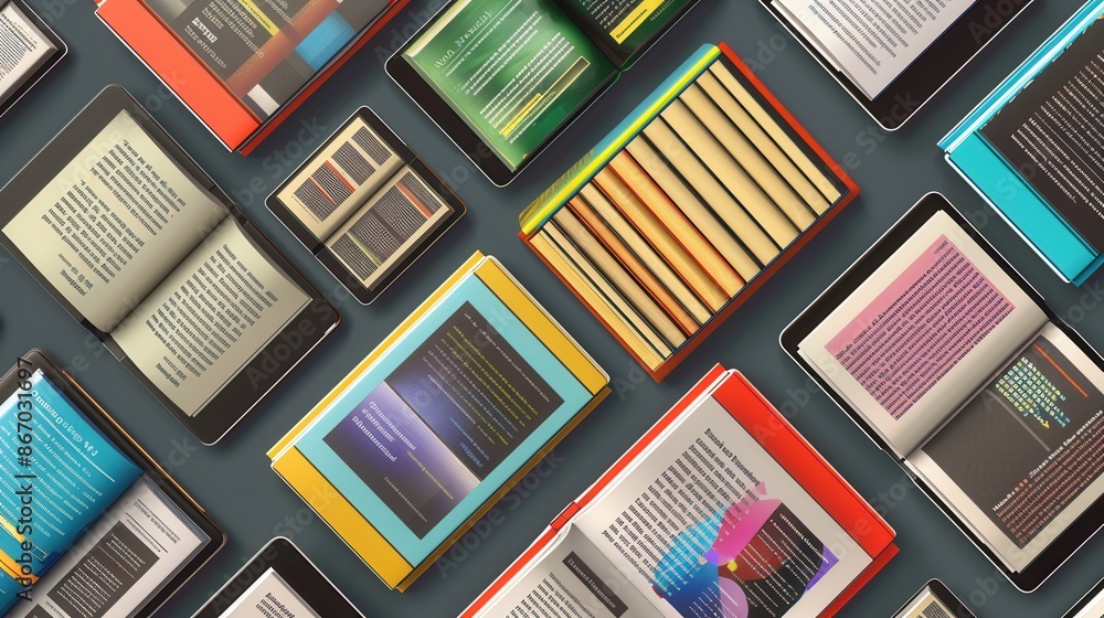 Fototapete a collection of tablets and e-readers displaying educational materials and e-textbooks. generative a