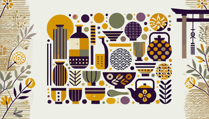 Naklejka premium Concept of the image of Japanese pottery. Vector illustration.