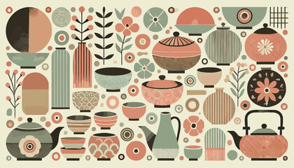 Concept of the image of Japanese pottery. Vector illustration.