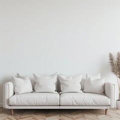 white sofa in a room in front of empty wall