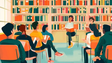 Book Club Meeting in a Library