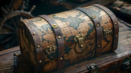 Mysterious Parcel Box with Ancient Map Designs and Compass