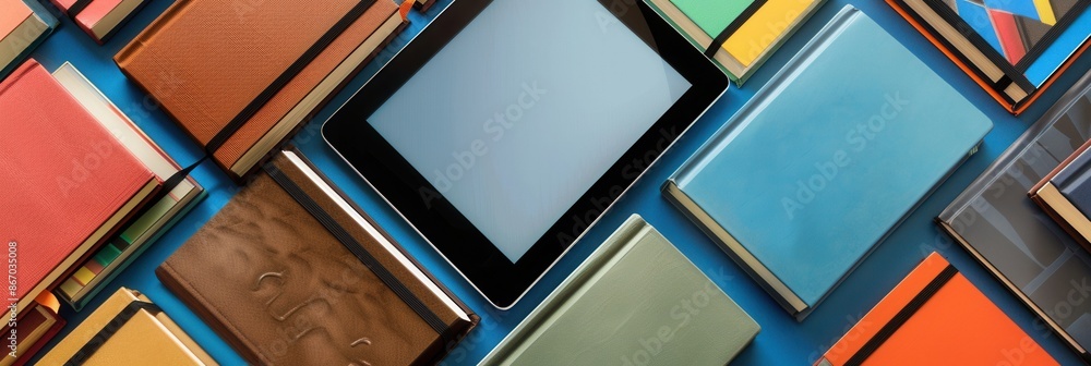 Aufkleber a close-up shot of various tablets and e-readers displaying educational materials and e-textbooks. g