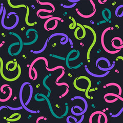 Abstract twisted shapes seamless pattern. Doodle scribble lines endless design, colorful creative minimalist style flat vector background illustration. Funny scribble shapes pattern