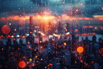 Obraz premium Rainy City Lights Through Window