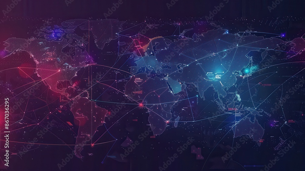 Fototapete a simple and symbolic world map with highlighted routes, perfect for travel agencies and global book