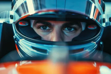 Rolgordijnen zonder boren The picture of the formula one or f1 racer wearing the helmet for protection, the racing driver is focusing on the race track, the racer require skill like the concentration and driving skill. AIG43. © InfiniteFlow