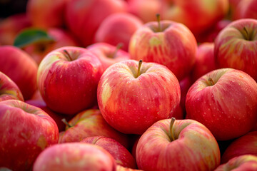 Pile of fresh Fuji apples. Close up shots. Generative AI