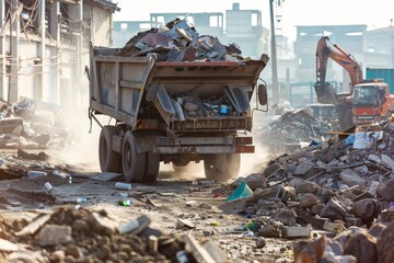 Dump Truck Hauling Debris at a Construction Site