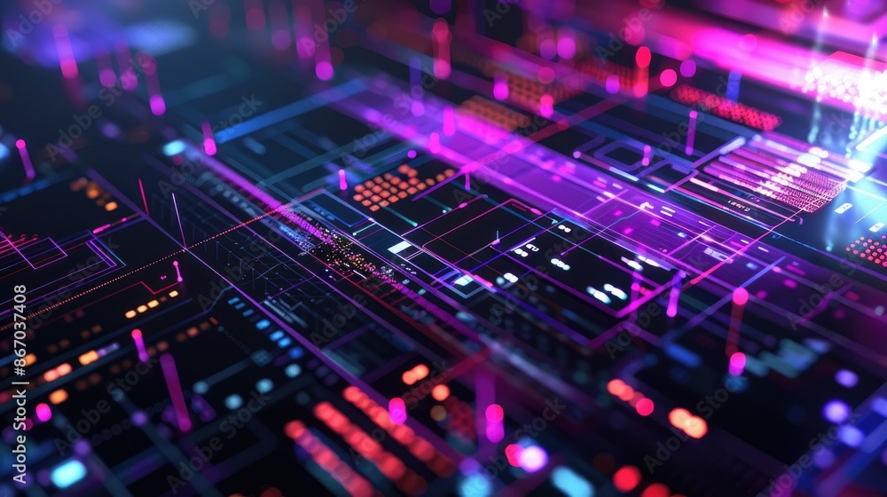 Poster the image is a close-up of an electronic circuit board. the board is made of a green material and ha